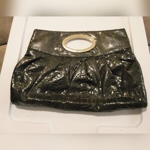 Express Black Faux-Snake Clutch with Gold Oval Handle